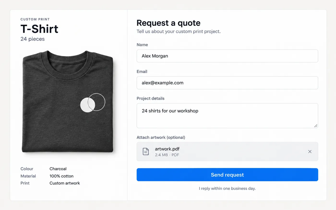 Close crop of a quote request form with a send button